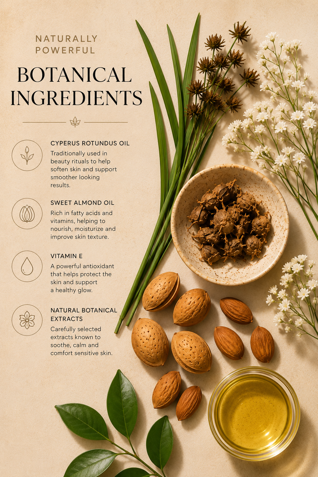 Reduza Visivelmente o Crescimento do Pelo Facial no Queixo, Lábio Superior e Pescoço — Impulsionado Naturalmente pela Cyperus Rotundus.
