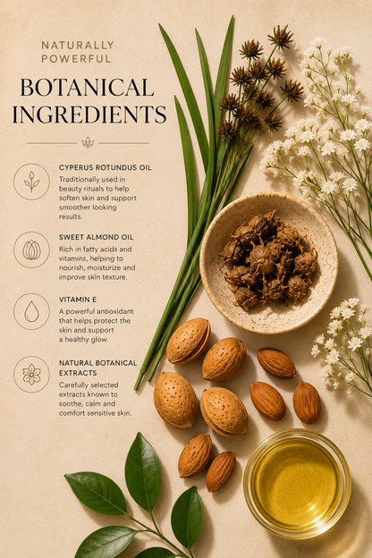 Reduza Visivelmente o Crescimento do Pelo Facial no Queixo, Lábio Superior e Pescoço — Impulsionado Naturalmente pela Cyperus Rotundus.